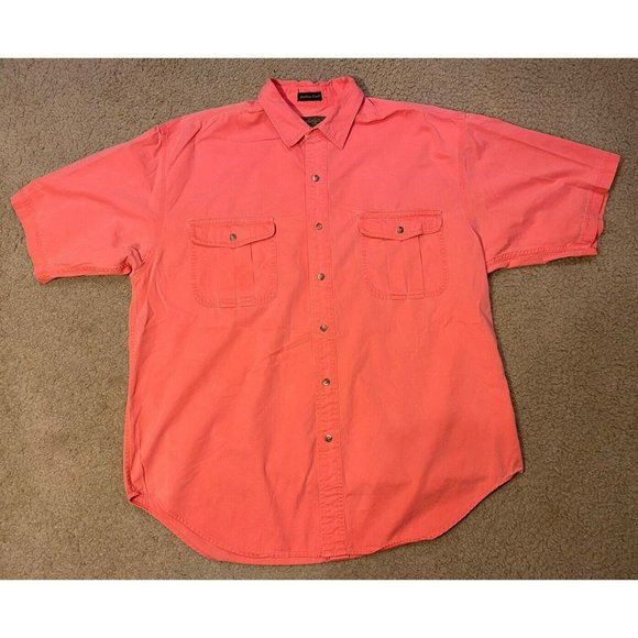Eddie Bauer Button Up Shirt Mens XL Short Sleeve Pink Coral Rufton Twill - Picture 1 of 8